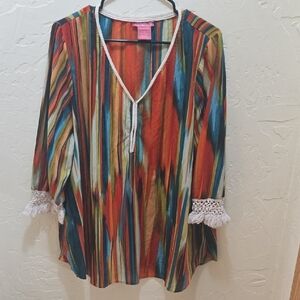 3/$10 Woman Within Colorful Striped V-Neck Blouse